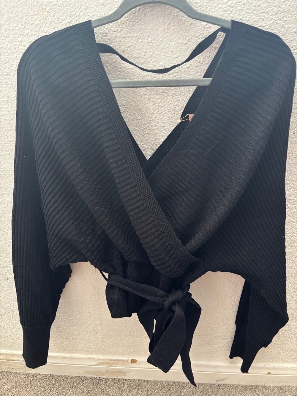 Black Wrap Tie-Front Women's Sweater
